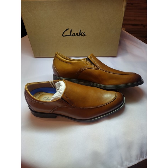 Clarks Whiddon Step Mens Dark Tan Leather Slip On Loafers Dress Shoes Size 7M - Picture 6 of 7